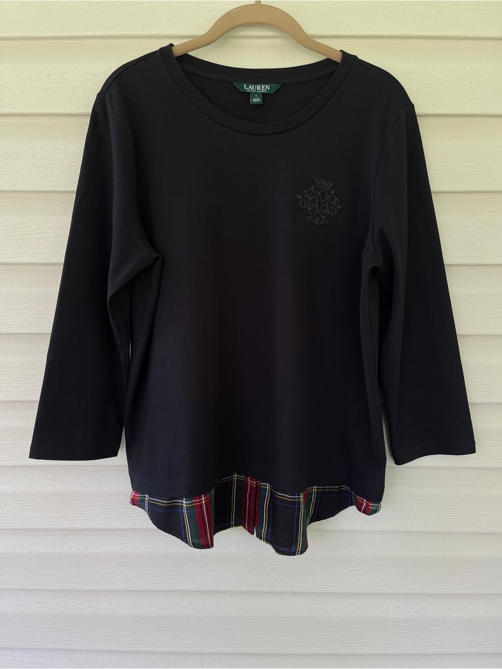 Lauren Ralph Lauren Women's Black "Twofer" With Tartan Plaid Hem Size Large